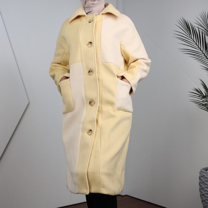 ⁦جاكيت شتوي جوخ للنساء لون بيج و أصفر⁩ - الصورة ⁦6⁩