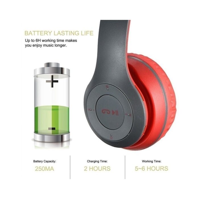 ⁦P47 wireless headphones - سماعة للرأس لاسلكية لون أسود و أحمر⁩ - الصورة ⁦4⁩