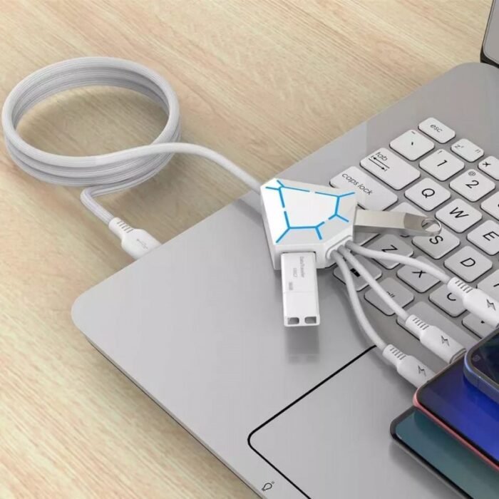 ⁦5in1 multifunctional USB Expansion data line 2.4 A - كابل شاحن 3 منافذ ومدخلين يو اس بي⁩ - الصورة ⁦2⁩