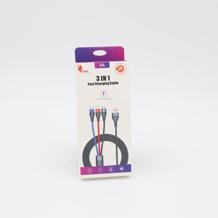 10333463_67dc4435b355c كابل شاحن 3 في 1 - 3 in 1 fast charging cable 5A - الصورة 1