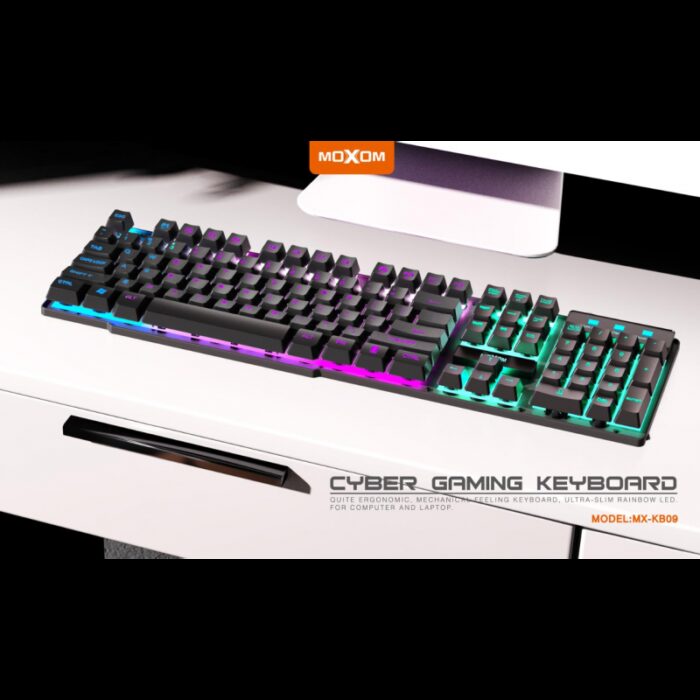 ⁦كيبورد العاب KB09 موكسوم اضاءة LED (مفاتيح كاملة 104) - MOXOM MX-KB09, USB Gaming Keyboard Rainbow BackLight⁩ - الصورة ⁦2⁩