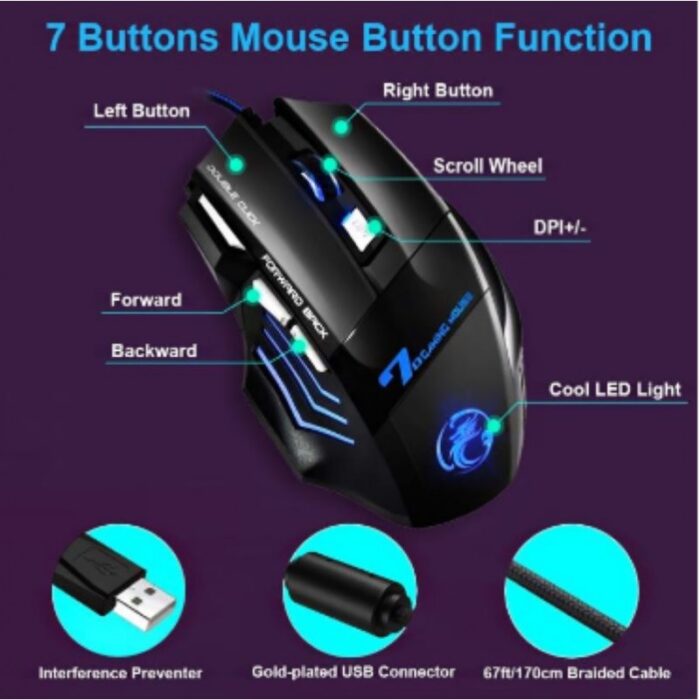 ⁦ماوس سلكي ضوئي للألعاب I MICE Gaming X7 لون أسود مع إضاءة LED بألوان متعددة⁩ - الصورة ⁦3⁩