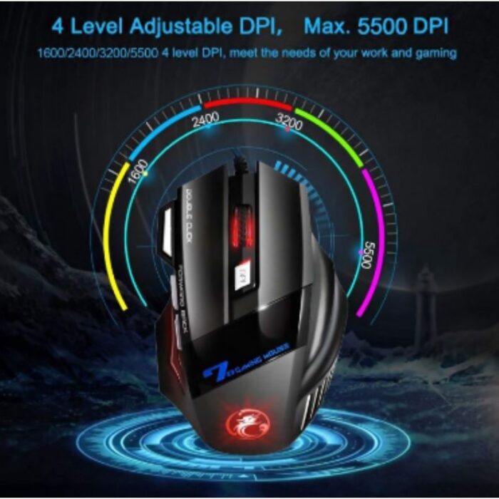 ⁦ماوس سلكي ضوئي للألعاب I MICE Gaming X7 لون أسود مع إضاءة LED بألوان متعددة⁩ - الصورة ⁦5⁩
