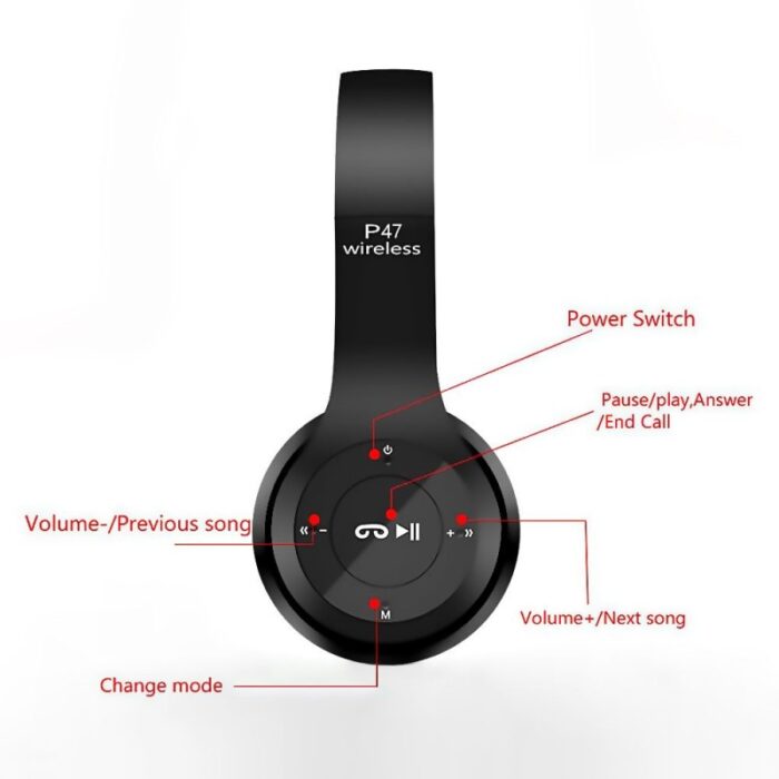 10333668_67dc458e50d84 سماعة الراس P-47 ستيريو اللاسلكي، مقاس 3.5 ملم تعمل بتقنية البلوتوث- لون أسود/ أبيض - الصورة 1