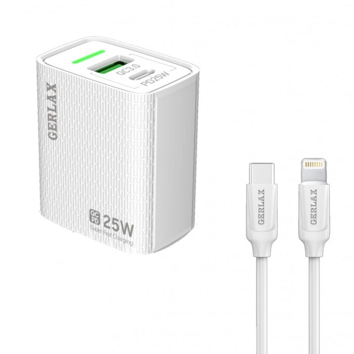 شاحن جيرلاكس GA-36 بثلاث مداخل قوة 25 واط لون أبيض- gerlax PD25W GA-36