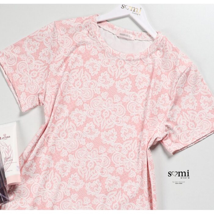 ⁦فستان بيتي بأكمام قصيرة للنساء لون زهري من Sami Boutique⁩ - الصورة ⁦2⁩