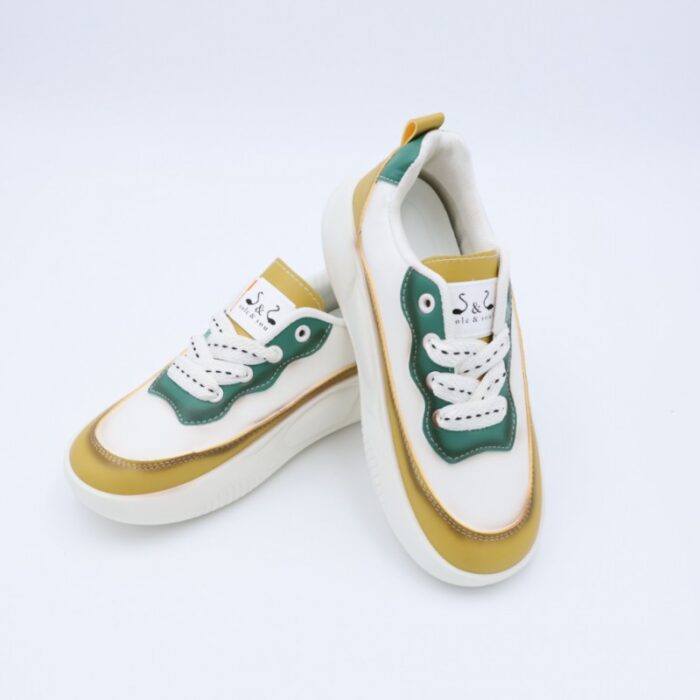 ⁦حذاء سول آند سول بأربطة للنساء لون أبيض وأصفر و أخضر⁩ - الصورة ⁦8⁩