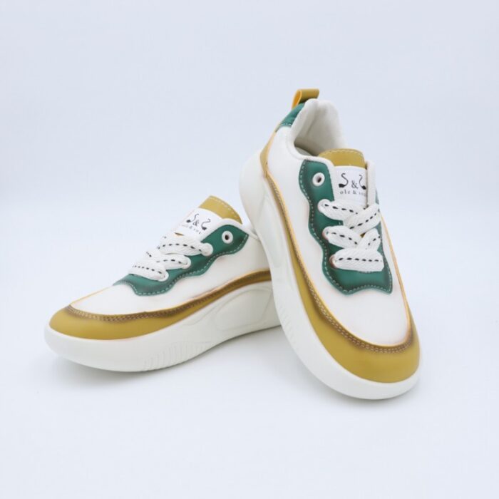 ⁦حذاء سول آند سول بأربطة للنساء لون أبيض وأصفر و أخضر⁩ - الصورة ⁦9⁩