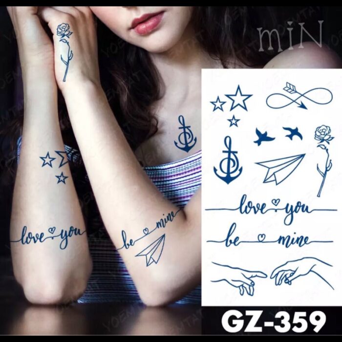 10334089_67dc47fa66b13 تاتو مؤقت بأشكال مختلفة 18.2*11.2 سم لون أزرق بتصميم وردة ونجمة - الصورة 1
