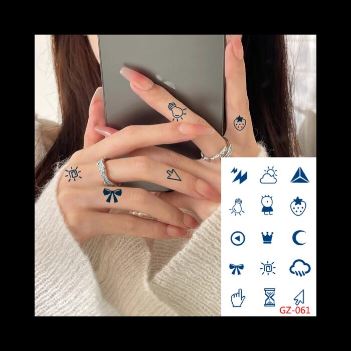 ⁦تاتو مؤقت بأشكال مختلفة 18.2*11.2 سم لون أزرق بتصميم لمبة وفراولة⁩ - الصورة ⁦2⁩