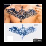 ⁦تاتو مؤقت 28*15 سم لون أزرق بتصميم سيف مع أجنحة⁩ - الصورة ⁦2⁩