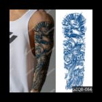 ⁦تاتو مؤقت للظهر والذراع 15.5*46 سم لون أزرق بتصميم سفينة مع ريشة⁩ - الصورة ⁦4⁩