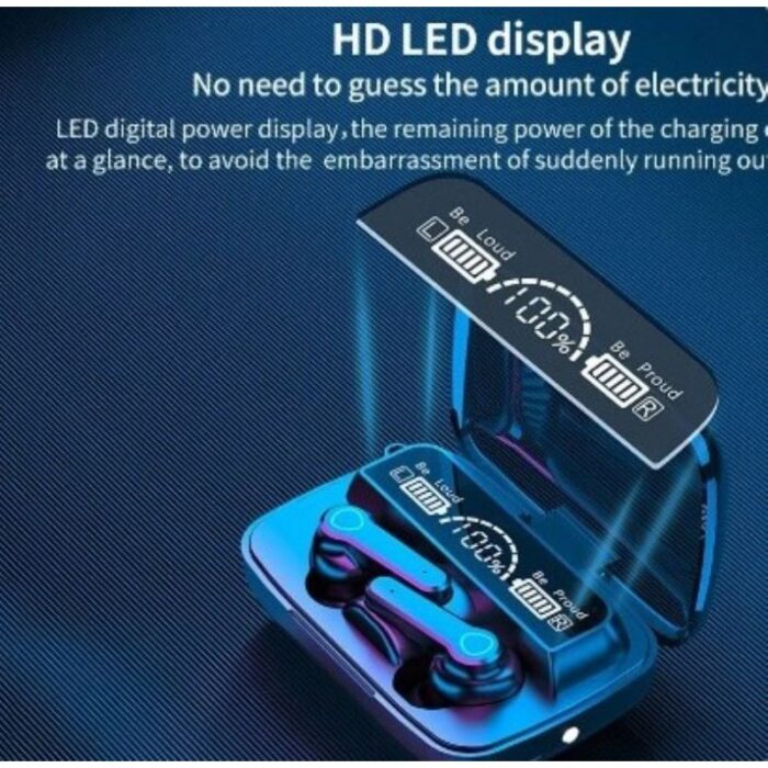 ⁦سماعة أذن ايربود لاسلكية M19 TWS تعمل بتقنية البلوتوث V5.1 ومقاومة لرذاذ الماء بخاصية تقليل الضوضاء مع شاشة رقمية وإضاءة LED وميكروفون وضوء كشاف⁩ - الصورة ⁦2⁩