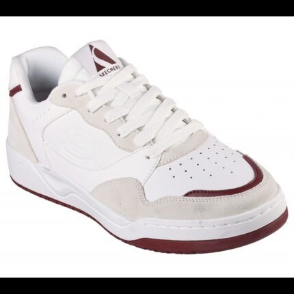 حذاء سكيتشرز كوبا كورت- فولي لو للرجال لون أبيض وعنابي - Skechers Men's Koopa Court - Volley Low Varsity Shoes