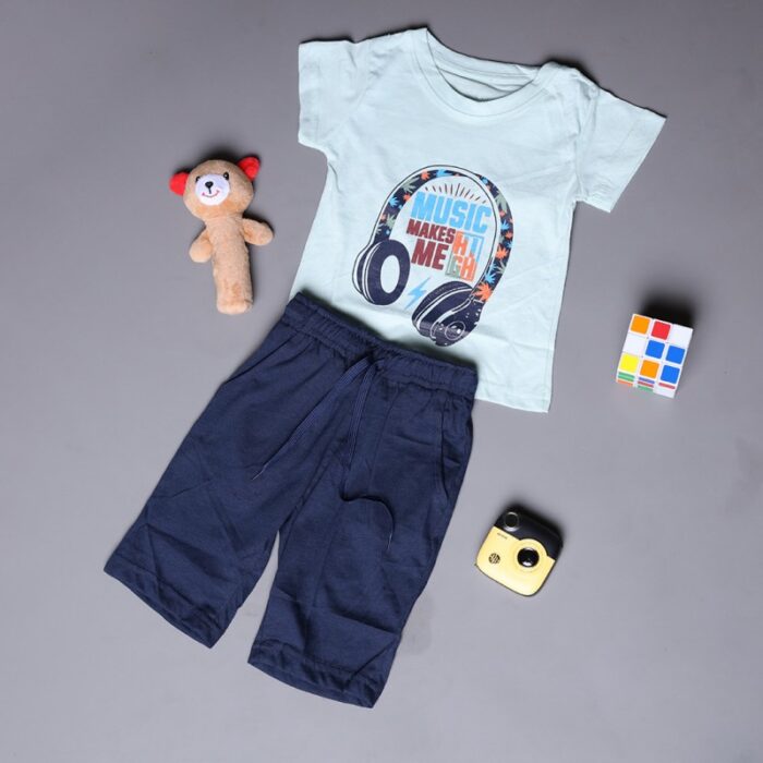 10334772_67dc4c381d792 طقم قطعتين تيشيرت وشورت للأطفال لون اخضر فاتح وكحلي - الصورة 1