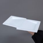 ⁦صحن بورسلان بتصميم شبه مستطيل حجم 32×19 سم لون أبيض⁩ - الصورة ⁦6⁩