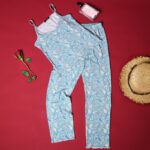 ⁦بجامة صيفية للنساء لون أزرق بتصميم زخارف⁩ - الصورة ⁦2⁩