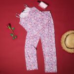 ⁦بجامة صيفية للنساء لون زهري بتصميم زخارف⁩ - الصورة ⁦2⁩