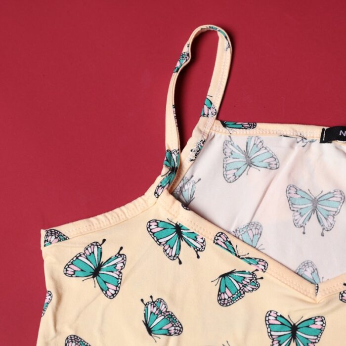 ⁦بجامة صيفية للنساء لون أصفر بتصميم فراشات⁩ - الصورة ⁦5⁩