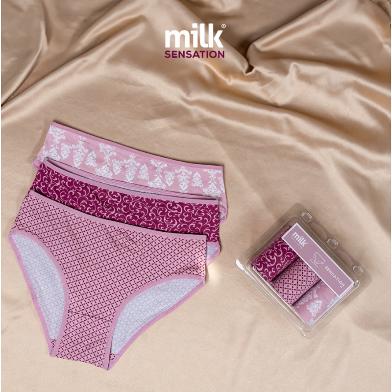 ⁦طقم داخلي نسائي قطن من milk مُكون من 3 قطع بألوان متعددة⁩ - الصورة ⁦1⁩