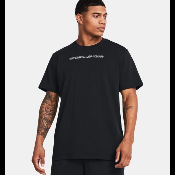 10335006_67dc4de119ea2 Under Armour Men's UA Heavyweight Logo Overlay T-shirt-تيشيرت اندر ارمور هيفي وايت لوجو اوفر ليه للرجال لون اسود - الصورة 1