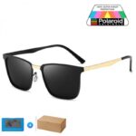 ⁦نظارة مربعة ناعمة للجنسين بوليرايز لون أسود وذهبي⁩ - الصورة ⁦3⁩