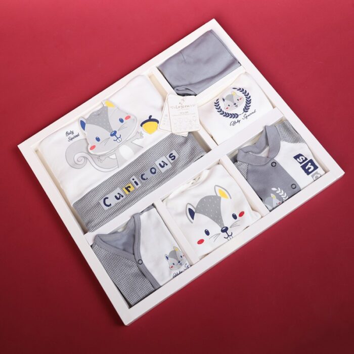 ⁦طقم للأطفال حديثي الولادة 10 قطع لون سكني وأبيض⁩ - الصورة ⁦2⁩