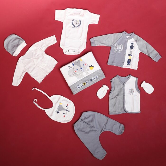 ⁦طقم للأطفال حديثي الولادة 10 قطع لون سكني وأبيض⁩ - الصورة ⁦3⁩