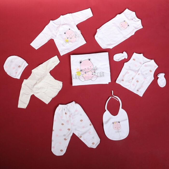 ⁦طقم للأطفال حديثي الولادة 10 قطع لون أبيض وزهري⁩ - الصورة ⁦3⁩
