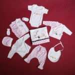 طقم للأطفال حديثي الولادة 10 قطع لون زهري و أبيض