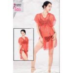 فستان بيتي شفاف للنساء لون أحمر