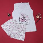 بجامة حفر عريض مع شورت للنساء لون سكني