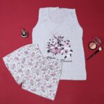 ⁦بجامة حفر عريض مع شورت للنساء لون سكني⁩ - الصورة ⁦2⁩