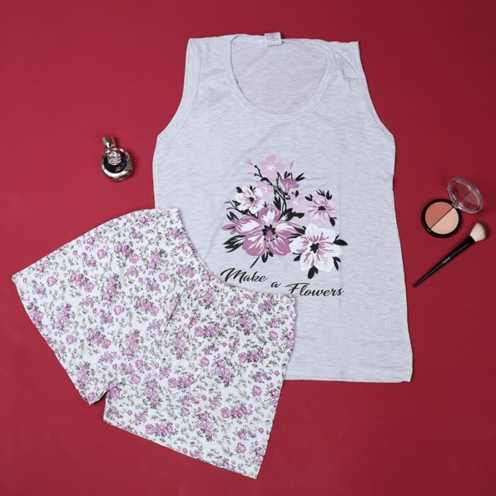 ⁦بجامة حفر عريض مع شورت للنساء لون سكني⁩ - الصورة ⁦2⁩