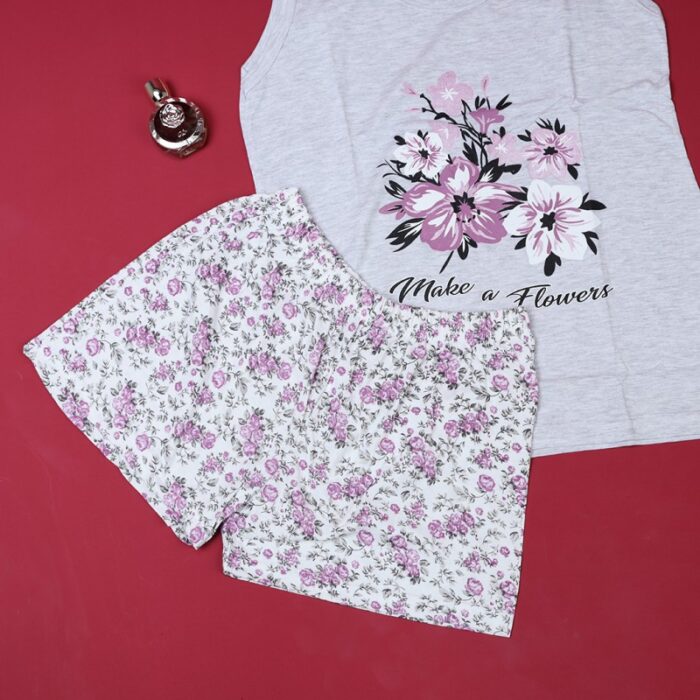 ⁦بجامة حفر عريض مع شورت للنساء لون سكني⁩ - الصورة ⁦4⁩