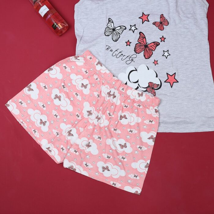 ⁦بجامة حفر عريض مع شورت لون رمادي⁩ - الصورة ⁦2⁩