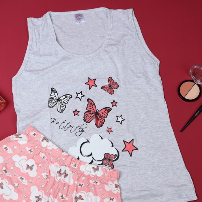 ⁦بجامة حفر عريض مع شورت لون رمادي⁩ - الصورة ⁦3⁩