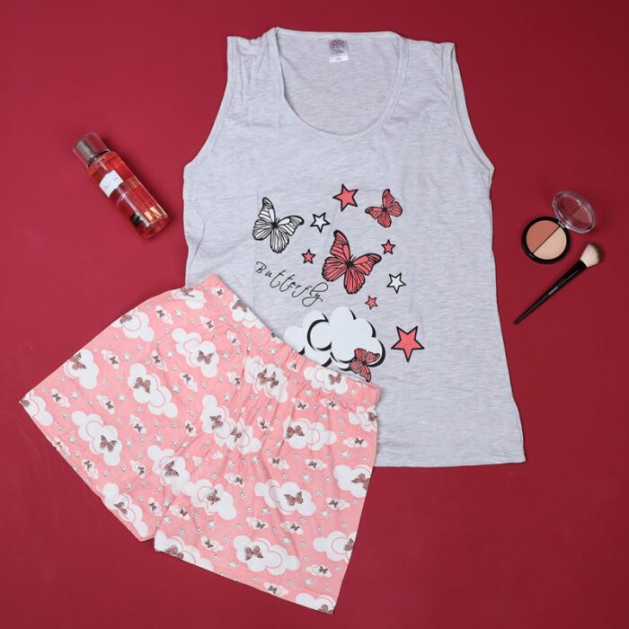 ⁦بجامة حفر عريض مع شورت لون رمادي⁩ - الصورة ⁦5⁩