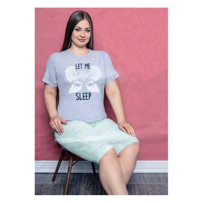 10335180_67dc4f6e9438e بجامة نص كم مع شورت للنساء لون سكني وأخضر فاتح - الصورة 1