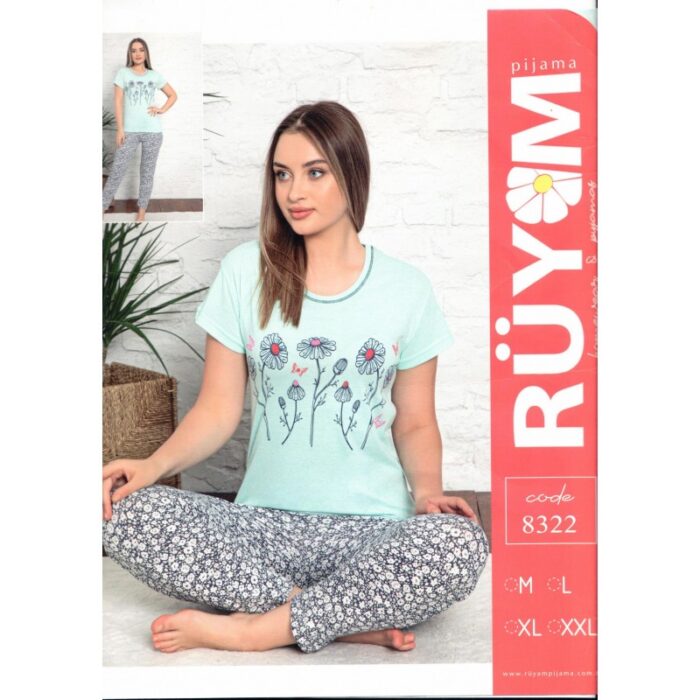 10335189_67dc4f813fb46 بجامة نص كم للنساء لون أزرق فاتح - الصورة 1