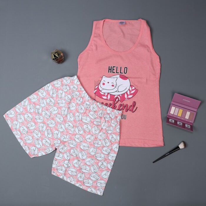 10335204_67dc4fa7ec1f7 بجامة حفر عريض مع شورت لون بطيخي - الصورة 1