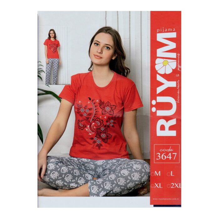 10335213_67dc4fb86dce7 بيجامة نص كم للنساء لون أحمر - الصورة 1