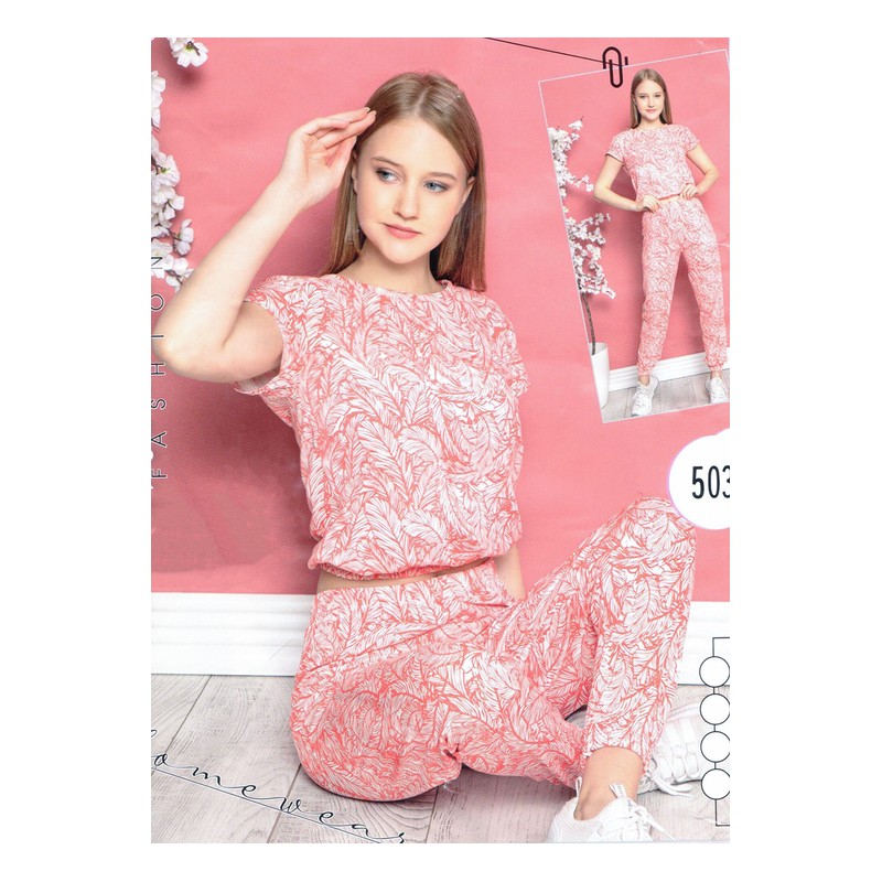 ⁦بيجامة نص كم للنساء لون أحمر وأبيض⁩ - الصورة ⁦1⁩