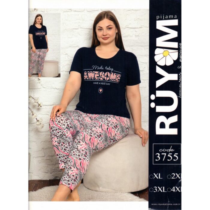 10335228_67dc4fd0b1be0 بجامة نص كم للنساء لون كحلي وأبيض - الصورة 1