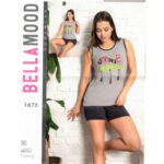 بجامة حفر عريض مع شورت للنساء لون رمادي