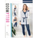 بجامة صيفية 3 قطع للنساء لون كحلي وأبيض