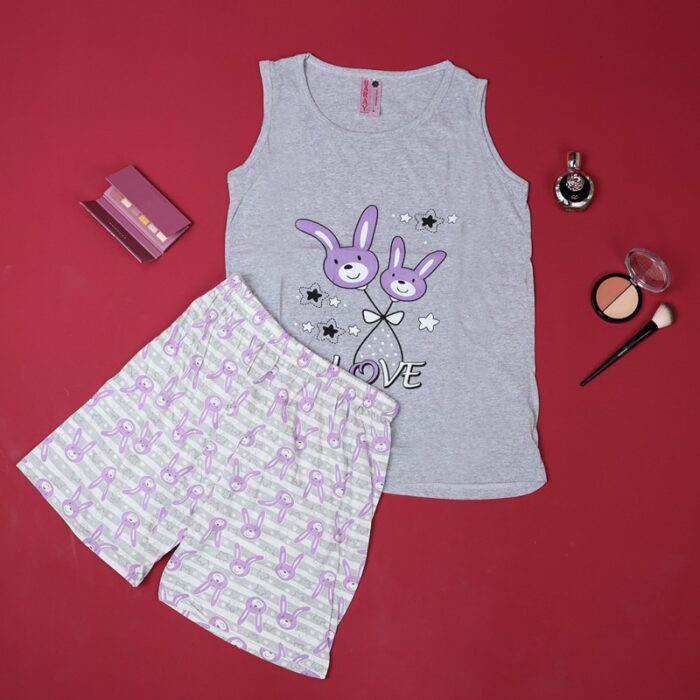 10335254_67dc4ff5467b7 بجامة حفر عريض مع شورت لون رمادي بتصميم أرنب - الصورة 1