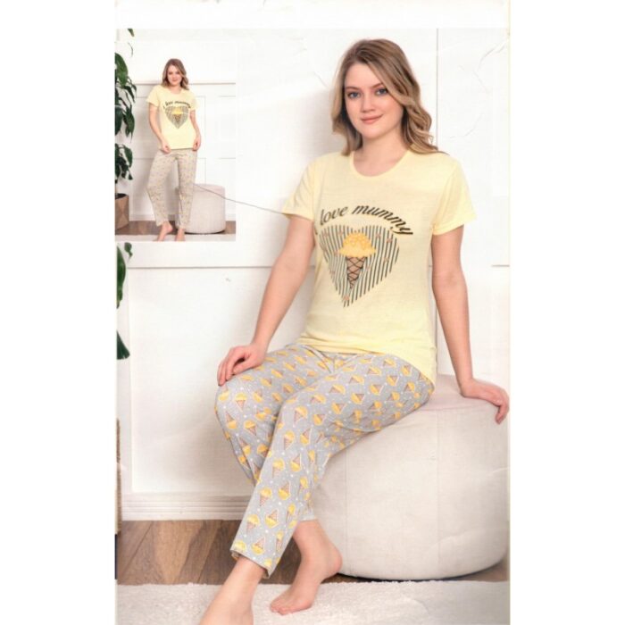 10335260_67dc4ffce6110 بجامة نص كم للنساء لون أصفر - الصورة 1