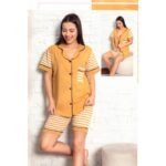 بيجامة نص كم مع شورت للنساء لون أصفر