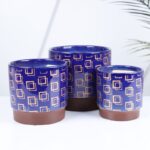 طقم قوار بورسلان 3 قطع لون أزرق و ذهبي